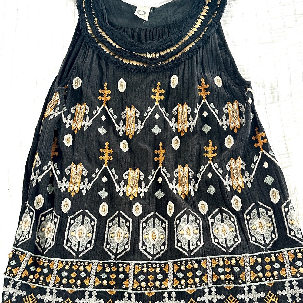 Bohemian Black and Gold Embroidered Top